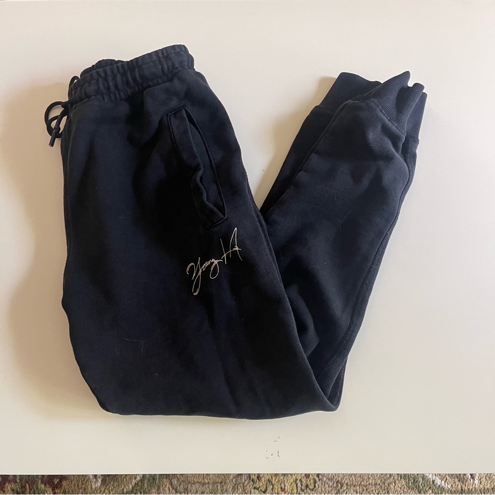 YoungLA headstock gin and juice black acid wash vintage joggers, thick cotton